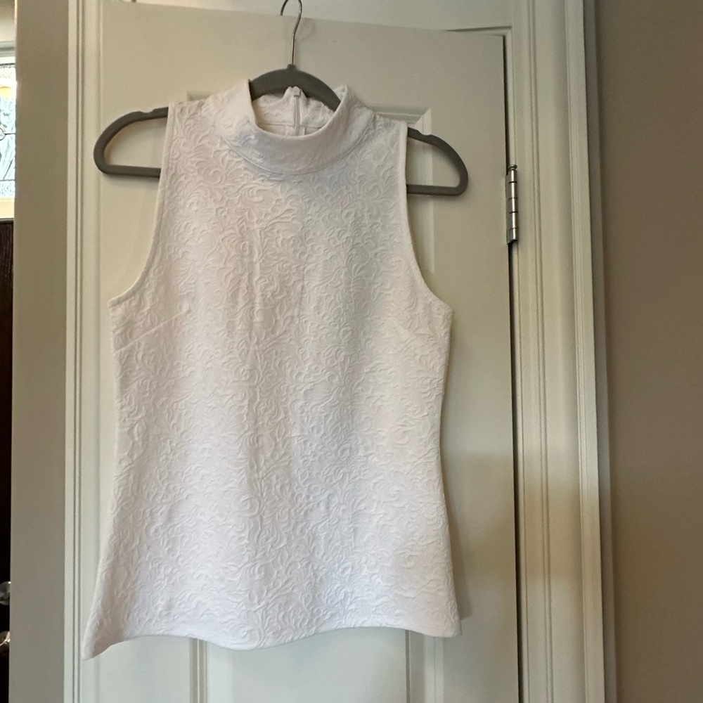 White House Black Market Sleeve-less Mock-neck White Top- Medium
